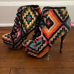 Charlotte Russe multicolor, Aztec print high heel booties. Size 10 Womens